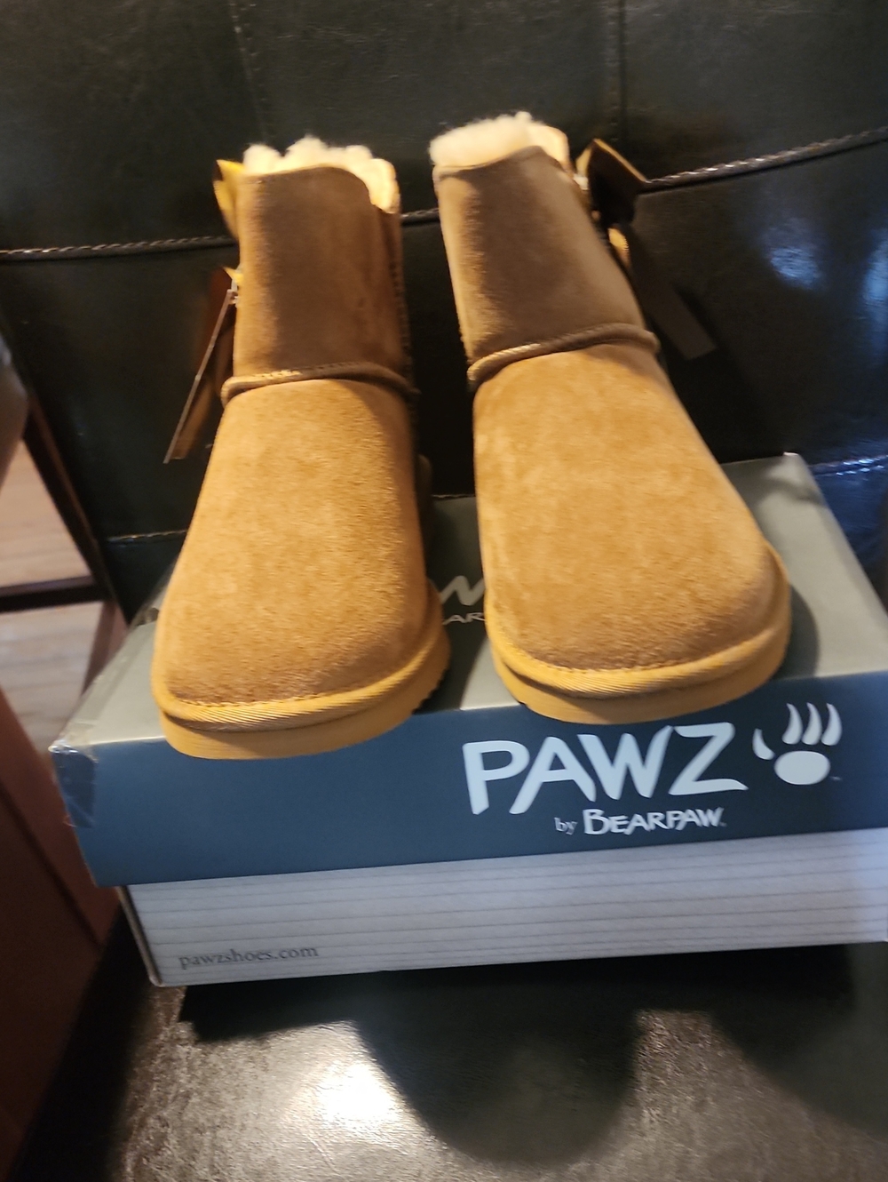 BearPaw Chestnut Suede Short Booties with Shearling Lining